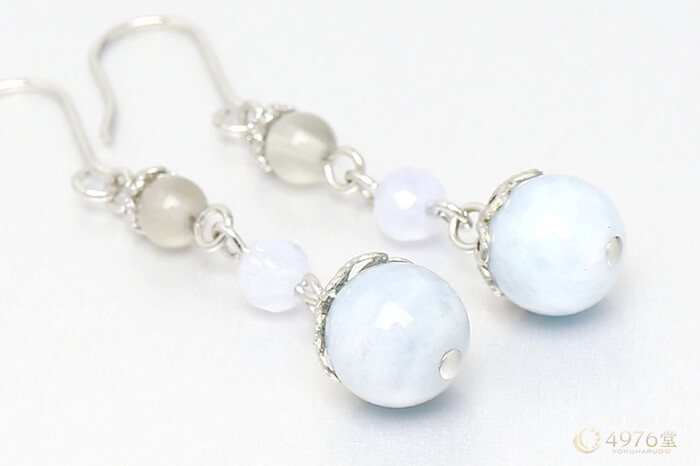 アクアマリン ピアス 三連