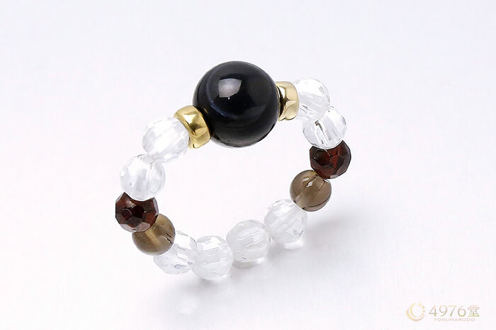 天眼石・ガーネット・スモーキークォーツ パワーストーンリング