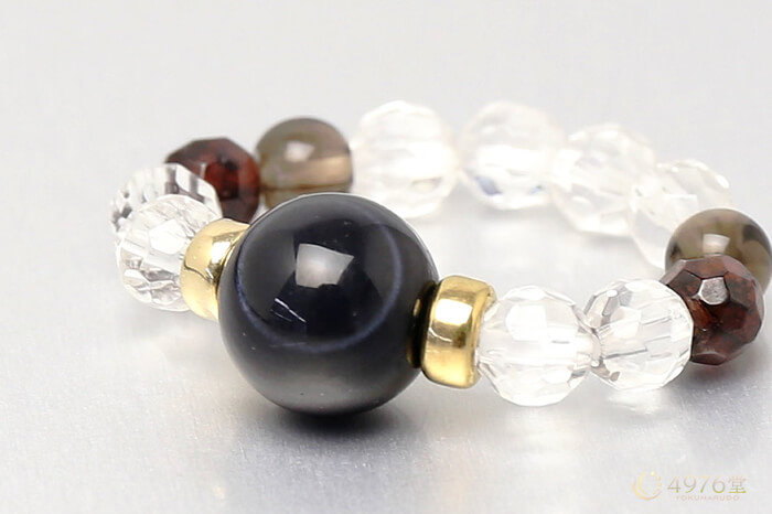 天眼石・ガーネット・スモーキークォーツ パワーストーンリング