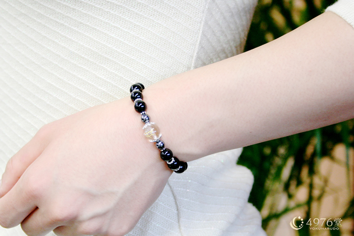 魔よけ 厄除け オニキス Aメタル3ポイント 梵字アン（辰･巳） ブレスレット