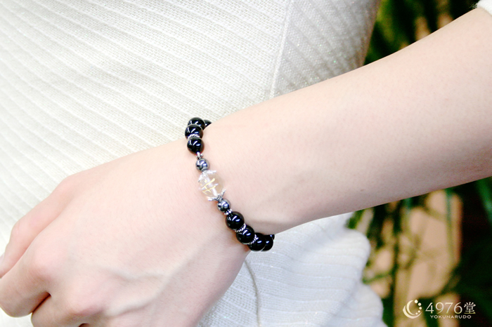 魔よけ 厄除け オニキス Aメタル3ポイント 梵字サク（午） ブレスレット