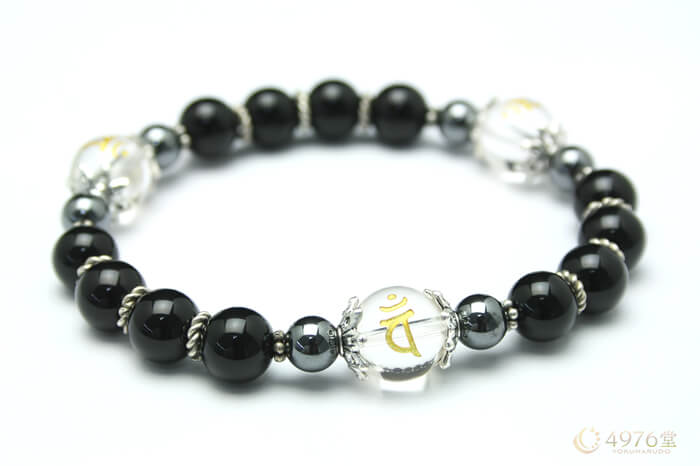 魔よけ 厄除け オニキス Aメタル3ポイント 梵字バン(未・申) 天然石ブレスレット