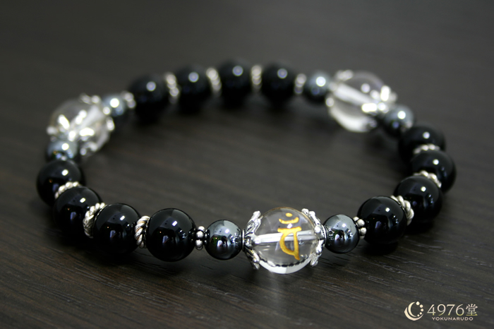 魔よけ 厄除け オニキス Aメタル3ポイント 梵字バン（未･申） 天然石ブレスレット