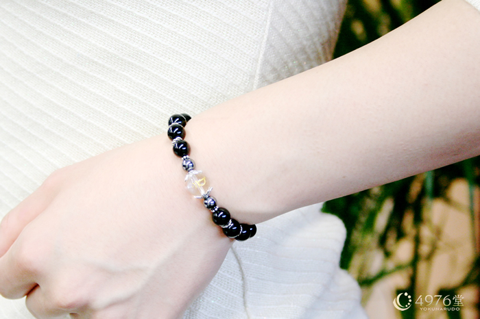 魔よけ 厄除け オニキス Aメタル3ポイント 梵字バン（未･申） 天然石ブレスレット