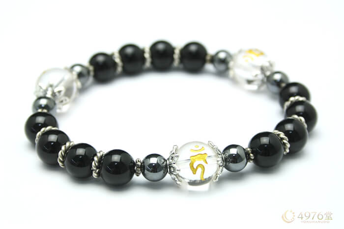 魔よけ 厄除け オニキス Aメタル3ポイント 梵字カーン(酉) ブレスレット