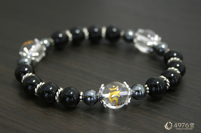 魔よけ 厄除け オニキス Aメタル3ポイント 梵字カーン（酉） ブレスレット