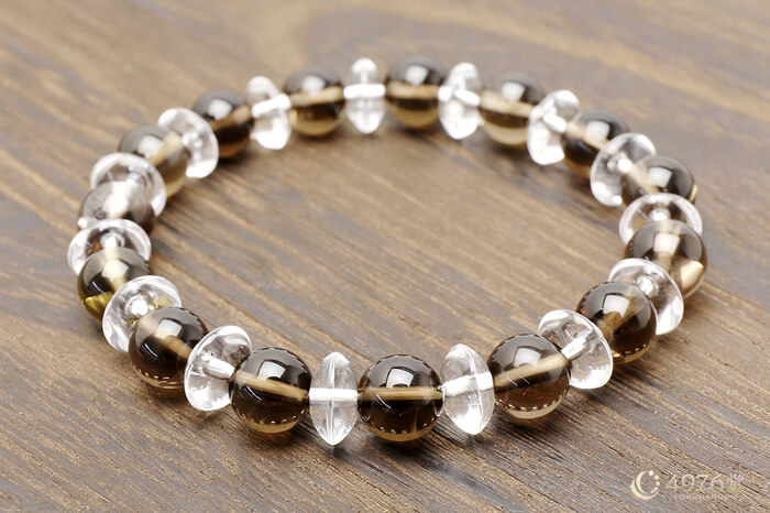 スモーキークォーツ ブレスレット 水晶ボタン交互