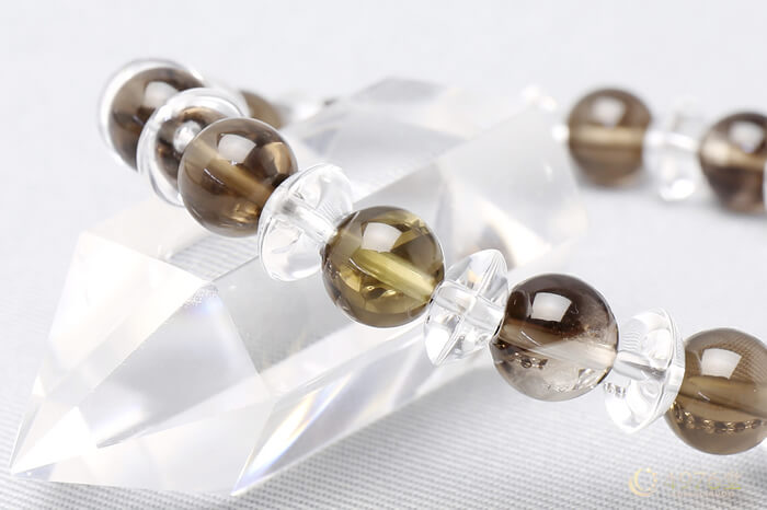 スモーキークォーツ ブレスレット 水晶ボタン交互