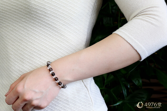 スモーキークォーツ ブレスレット 水晶ボタン交互