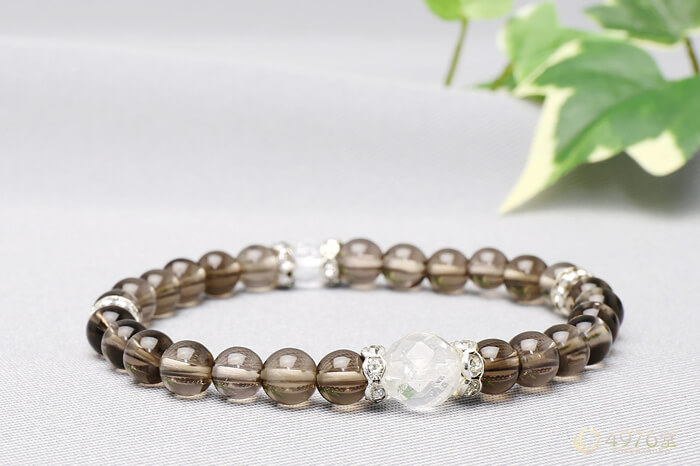 スモーキークォーツ 琥珀 ブレスレット MJC ストレッチコード レディース箱付 スモーキークォーツ 琥珀 ブレスレット MJC ストレッチコード