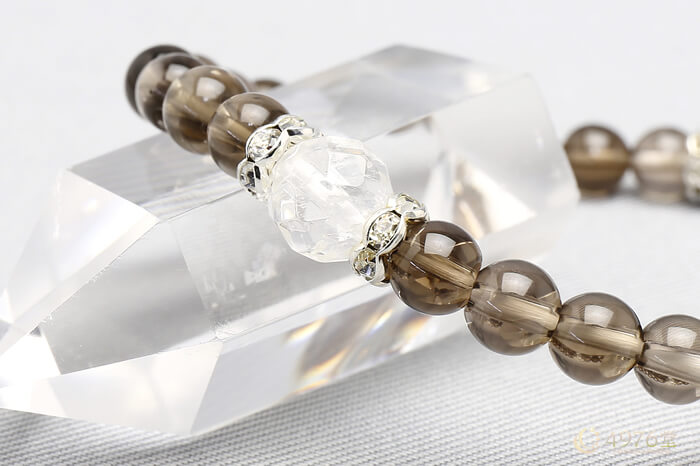 スモーキークォーツ パワーストーンブレスレット 水晶カット2ポイント